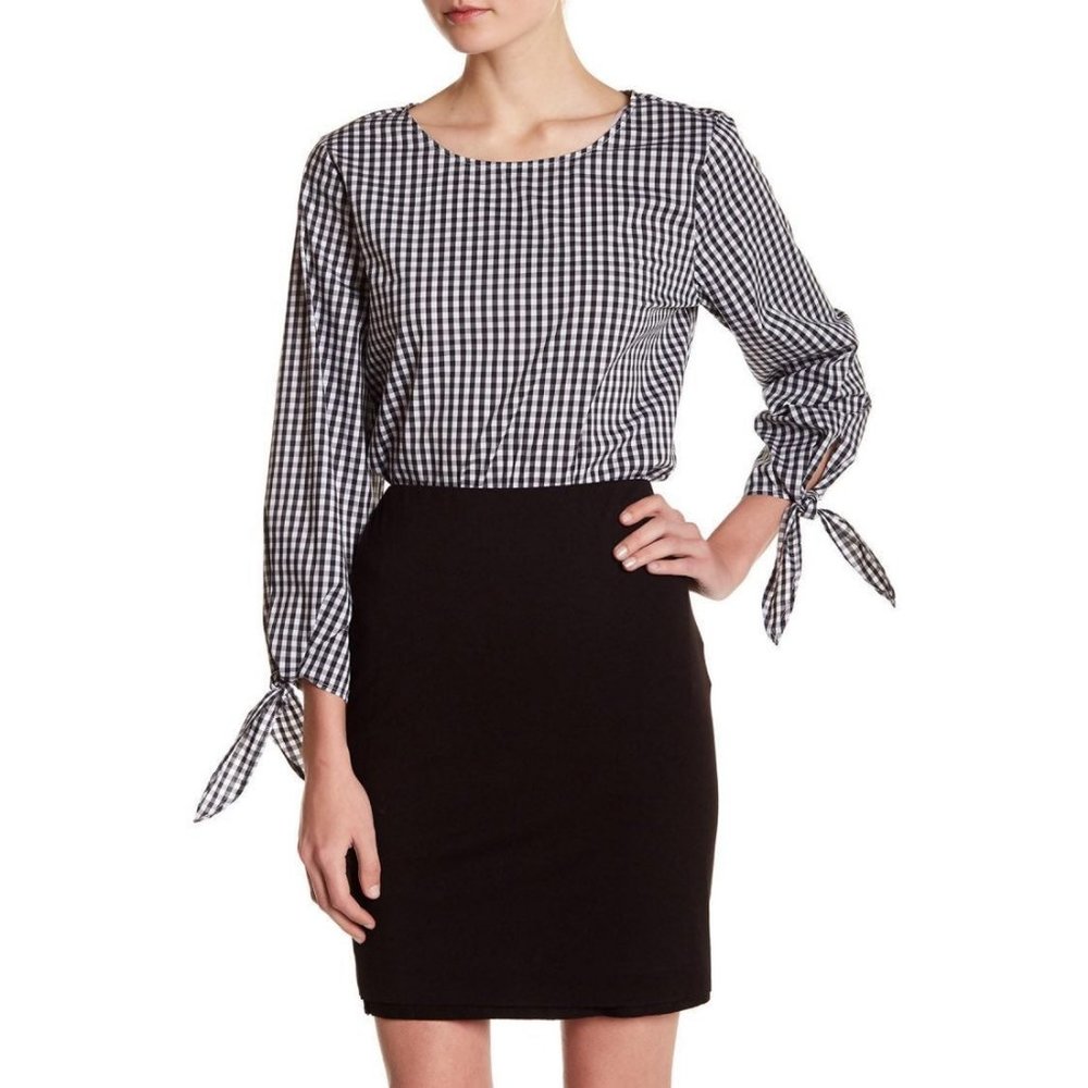 Vince Camuto Gingham Tie Sleeve Blouse